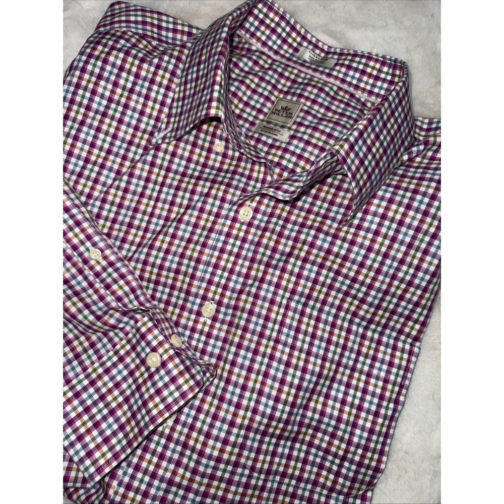 Peter Millar Mens Shirt XL Button Down Pocket Long Sleeve Nanoluxe Plaid
